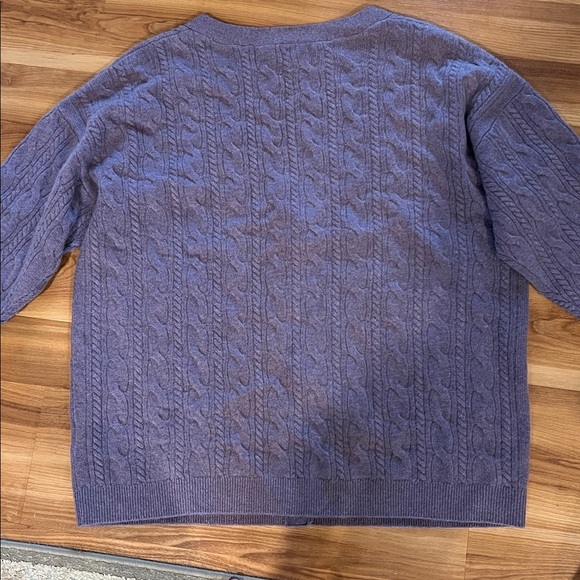 Garnet Hill Cashmere Cable Knit Cardigan Sweater Boyfriend Button Purple - Picture 8 of 9